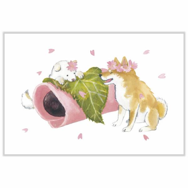 人気イラストレーター「村田なつか」さんの"しばいぬ"シリーズ。かわいい柴犬とおいしそうな春の食べ物がみずみずしいタッチで描かれています。春のお便りやコレクションに。柴犬/桜餅/和菓子/桜(サクラ)/ハガキ/紙の厚み：★★☆(一般的な官製ハガ...