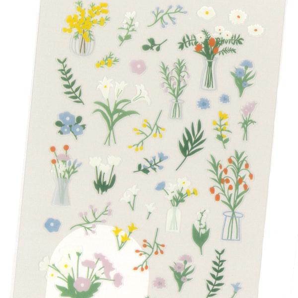 スワテリエ fleur 花瓶とお花 シール / 花柄 PVC ステッカー 手帳 海外