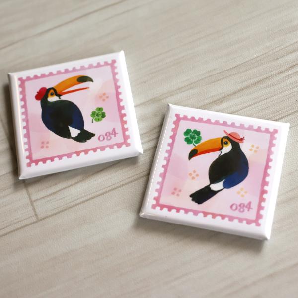 (全2種) オリジナル 缶マグネット オニオオハシ / 可愛い 切手風 スクエア 磁石 泉はるか