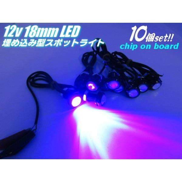 イーグルアイ 10個 セット 12V COB 18mm 小型 丸型 牛目 LED デイライト スポットライト 青 マリンブルー 常時点灯 バンパー 埋め込み