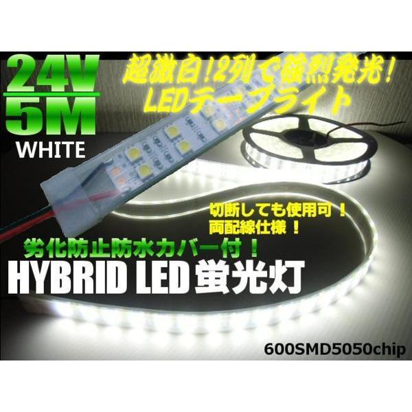 激白 24V 5M 劣化防止 防水カバー付 LED テープライト 白 ホワイト