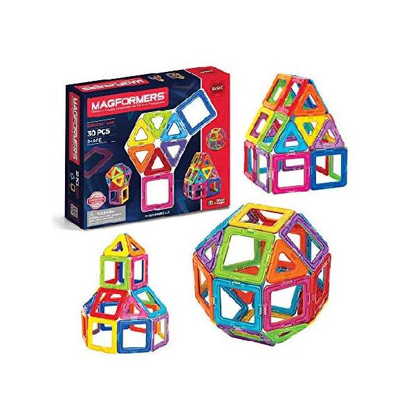 Magformers Basic Set (30 pieces) magnetic building blocks, educational tiles, STEM toy - 63076 , Rainbow