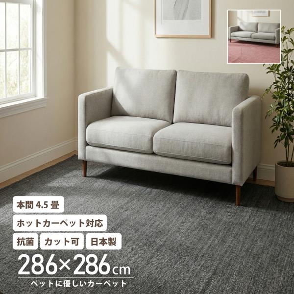 カーペット フリーカット 本間 4.5畳 286×286 黒 グリーン レベルカット 正方形 ソレイユ