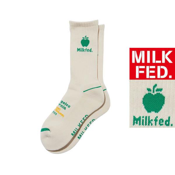 靴下 ソックス ミルクフェド グリーンアップル レディース クルーソックス MILKFED APPLE LOGO SOCKS 黒 白 ピンク