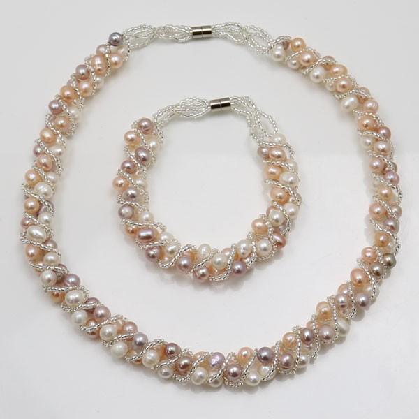 真珠 パール ロング ネックレス 淡水真珠 6mm-7mm マルチカラー 淡水 