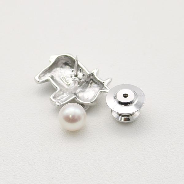 真珠 パール ブローチ タイタック あこや真珠 7mm-7.5mm ホワイトカラー アコヤ真珠 タイタック 動物シリーズ ウシ シルバー 12106
