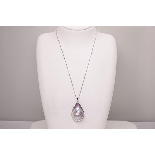 パール真珠ネックレス 貝付マベ真珠チェーン付パールネックレス（希少