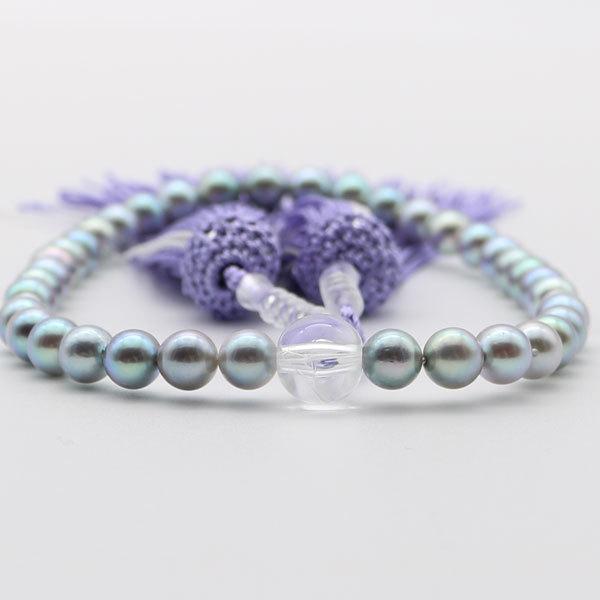 真珠 数珠 あこや真珠 数珠 7mm-7.5mm ブルーグレーカラー 新色 紫房 アコヤ本真珠 冠婚葬祭 葬儀 法事 お葬式 13709