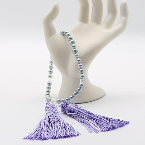 真珠 数珠 あこや真珠 数珠 7mm-7.5mm ブルーグレーカラー 新色 紫房 アコヤ本真珠 冠婚葬祭 葬儀 法事 お葬式 13709