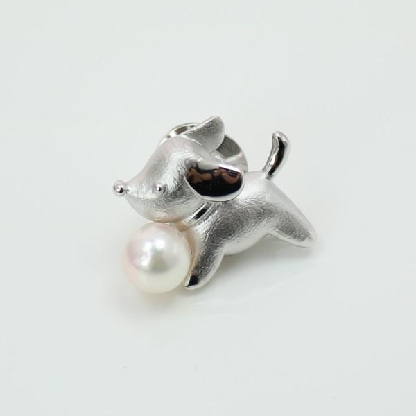真珠 パール ブローチ タイタック アコヤ真珠 ブローチ タイタック あこや真珠7mm-7.5mm 動物シリーズ 日本犬 シルバー 6月誕生石 13953