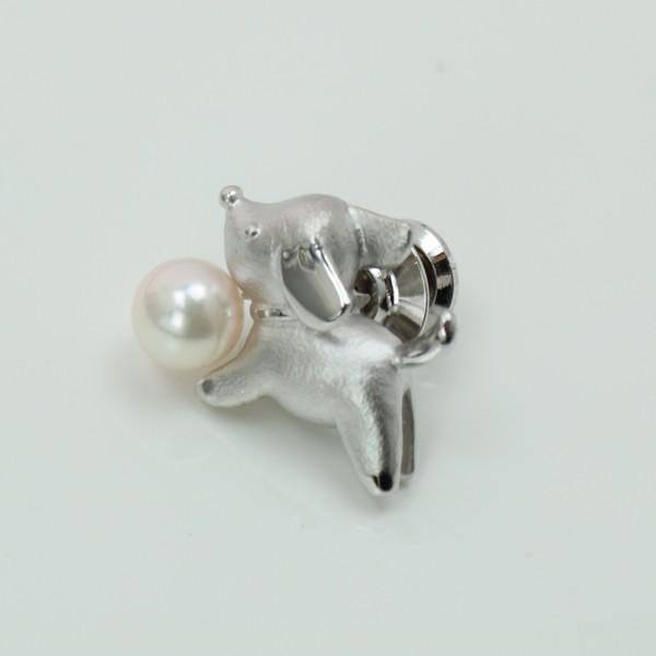 真珠 パール ブローチ タイタック アコヤ真珠 ブローチ タイタック あこや真珠7mm-7.5mm 動物シリーズ 日本犬 シルバー 6月誕生石 13953