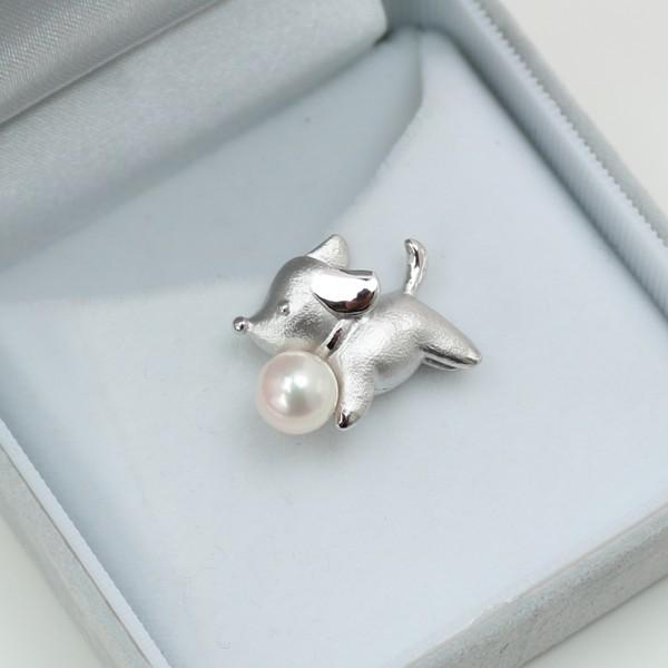 真珠 パール ブローチ タイタック アコヤ真珠 ブローチ タイタック あこや真珠7mm-7.5mm 動物シリーズ 日本犬 シルバー 6月誕生石 13953