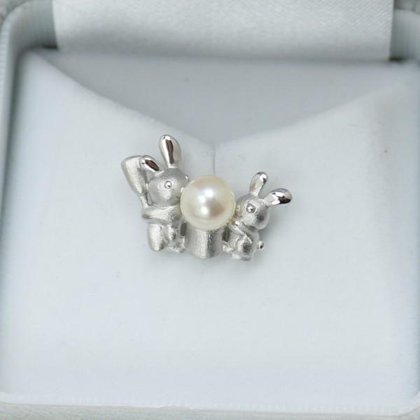 真珠 タイピン パール ブローチ タイタック アコヤ真珠 7mm-7.5mm ホワイトカラー 動物シリーズ ウサギ 13967
