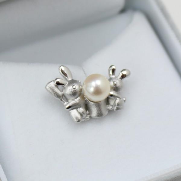 真珠 タイピン パール ブローチ タイタック アコヤ真珠 7mm-7.5mm ホワイトカラー 動物シリーズ ウサギ 13967