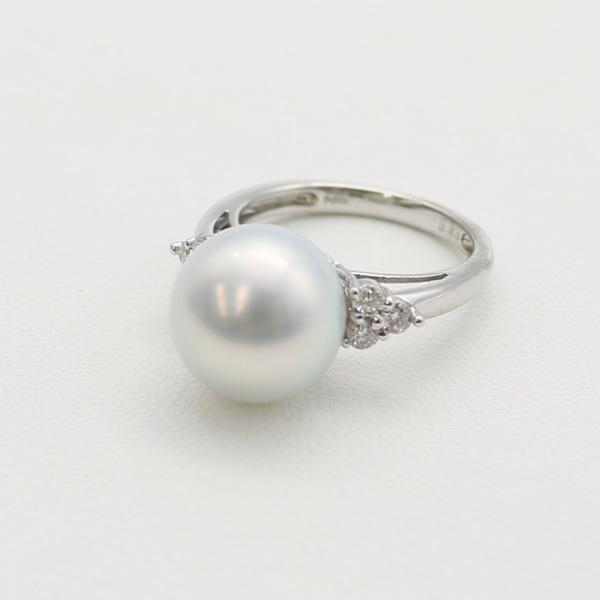 真珠 指輪 パール リング 南洋白蝶真珠 11mm-12mm プラチナ ダイヤ  