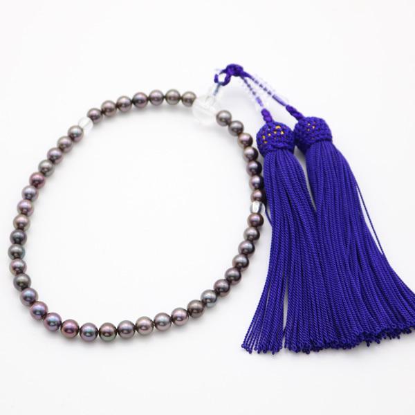 真珠 数珠 あこや真珠 数珠 アコヤ本真珠 6mm-6.5mm 黒真珠 ブラックカラー ブラックパール 冠婚葬祭 葬儀 人気 安い 女性用 14195