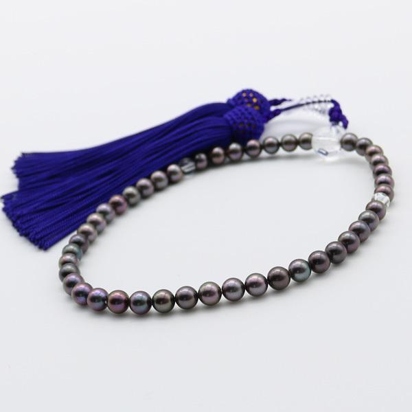 真珠 数珠 あこや真珠 数珠 アコヤ本真珠 6mm-6.5mm 黒真珠 ブラックカラー ブラックパール 冠婚葬祭 葬儀 人気 安い 女性用 14195