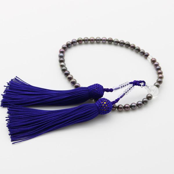 真珠 数珠 あこや真珠 数珠 アコヤ本真珠 6mm-6.5mm 黒真珠 ブラックカラー ブラックパール 冠婚葬祭 葬儀 人気 安い 女性用 14195