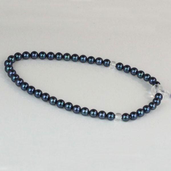 真珠 数珠 パール 念珠 アコヤ真珠 数珠 あこや真珠 ブルーブラック 黒真珠 6mm-6.5mm 紫房 人絹 新色 14196