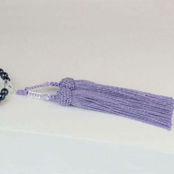 真珠 数珠 パール 念珠 アコヤ真珠 数珠 あこや真珠 ブルーブラック 黒真珠 6mm-6.5mm 紫房 人絹 新色 14196