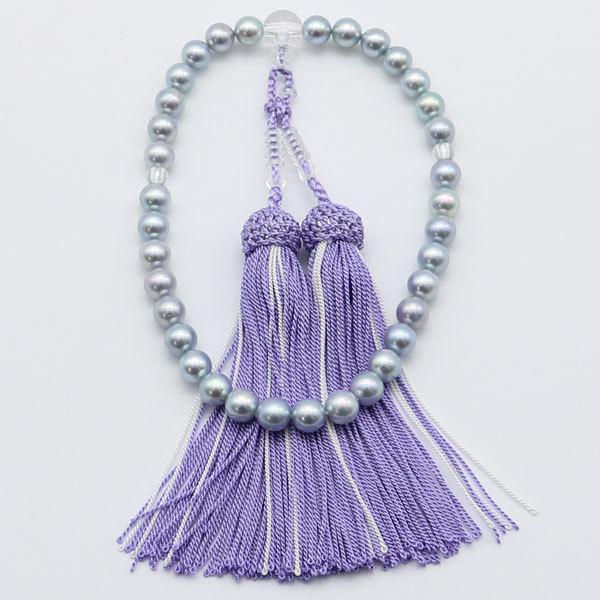 真珠 数珠 パール 念珠 あこや真珠 数珠 7 5mm 8mm ブルーグレーカラー 新色 紫房 アコヤ本真珠 冠婚葬祭 葬儀 法事 葬式 真珠パール専門店 アリエルパール 通販 Yahoo ショッピング