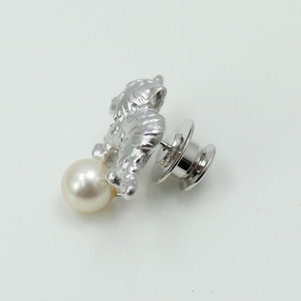 真珠 タイピン パール ブローチ あこや真珠 7mm-7.5mm ホワイトカラー タイピン アコヤ真珠 動物シリーズ トラ 14509