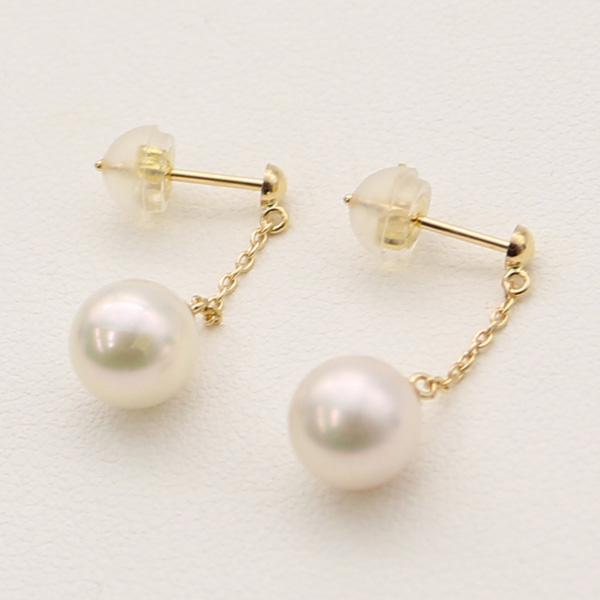 真珠 パール ロング ピアス あこや真珠 7mm-7.5mm ホワイトカラー K18