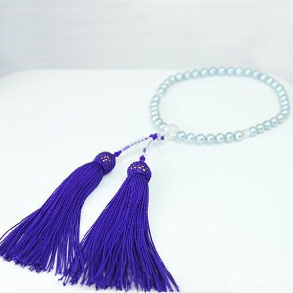 真珠 数珠 パール 念珠 あこや本真珠 数珠 アコヤ真珠 6mm-6.5mm グレーカラー 正絹 紫房 14776