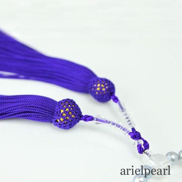 真珠 数珠 パール 念珠 あこや本真珠 数珠 アコヤ真珠 6mm-6.5mm グレーカラー 正絹 紫房 14776