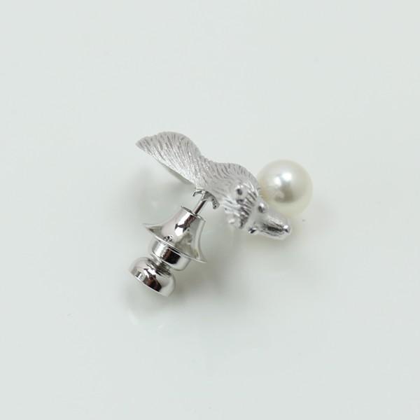 真珠 パール ブローチ あこや真珠 パール ブローチ タイピン アコヤ本真珠 7mm-7.5mm デザイン ホワイトカラー 動物シリーズ コリー 15197