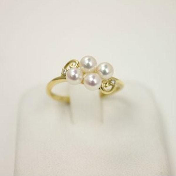k18 リング 0.12ct ダイヤモンド 本真珠 あこやパール-