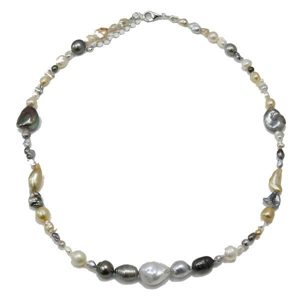 南洋真珠ネックレス 白蝶真珠　黒蝶真珠　ケシパール　シルバー　カジュアル　天然 真珠 パール ネックレス 南洋白蝶真珠 黒蝶真珠 南洋ケシパール