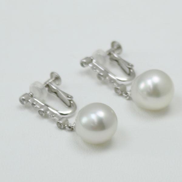 真珠 パール イヤリング 南洋白蝶真珠 ロング デザイン ダイヤモンド  