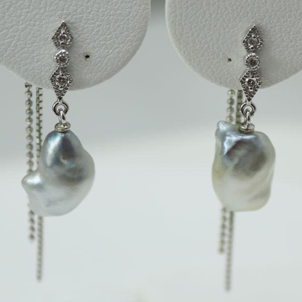 真珠 パール ピアス 大粒 南洋ケシパール 白蝶真珠 8mm グレー 南洋