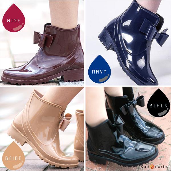 トッカ レインブーツ　リボン付 ブラック　ショート丈 セール】 BACK RIBBON RAIN BOOTS レインブーツ （レインシューズ