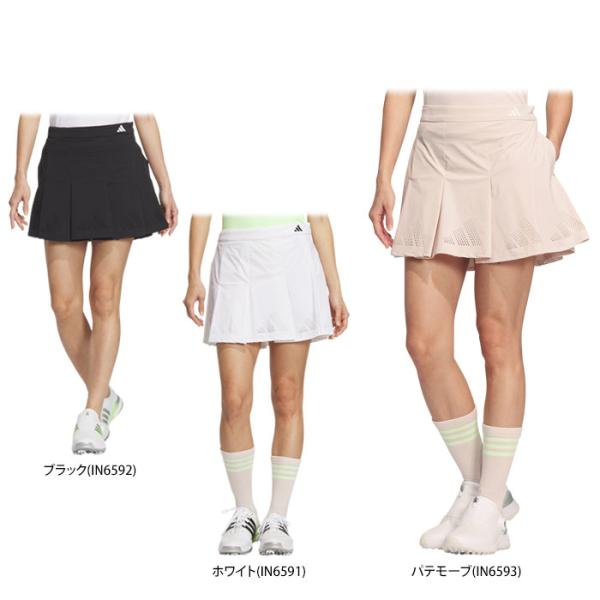 セール♪ アディダス レディース ロゴパンチング ストレッチ インナーパンツ一体型 プリーツ スカート IKJ57 ゴルフウエア 2024年春夏モデル 75％OFF