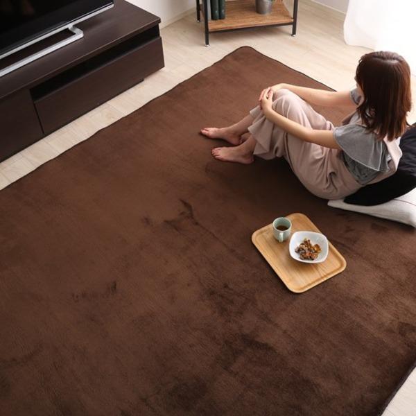 低反発 ラグマット/絨毯 (Mサイズ 約190×190cm ブラウン) 高密度