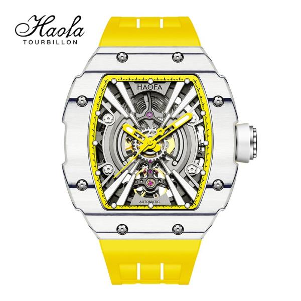 Haofa1906 監督気分時計 カーボン腕時計 メンズ スケルトン 機械式自動