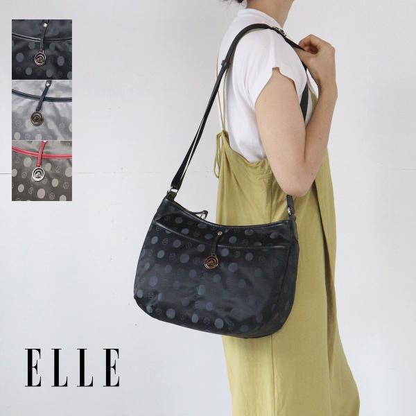 ELLE（エル） ショルダーバッグ 軽い 軽量 撥水 ドット レディース