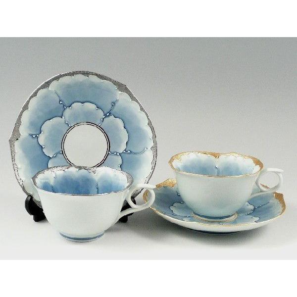 有田焼 文山窯 プラチナ牡丹・金牡丹輪花浅型 ペアコーヒーカップ
