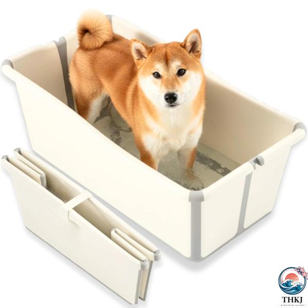 犬用バスタブ 中型犬 小型犬 2 匹まで ワイドサイズ 折りたたみ 浴槽 犬 風呂 犬桶 大容量 排水栓付き 自宅シャンプー 屋内外対応 またぎやすい設計 介護 低段差