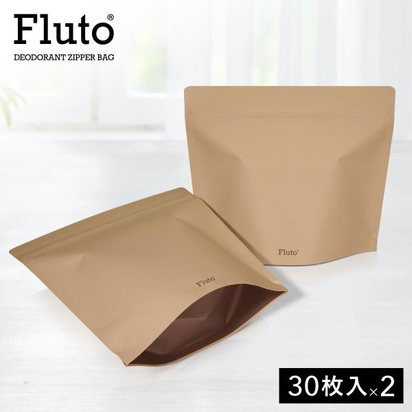 Fluto 強力防臭袋 チャック付き サニタリーボックス 使い捨て 消臭袋 ゴミ袋 エチケット袋 生理用品 生ゴミ オムツ ペット 犬 猫 Mサイズ ナチュラル 30枚入×2