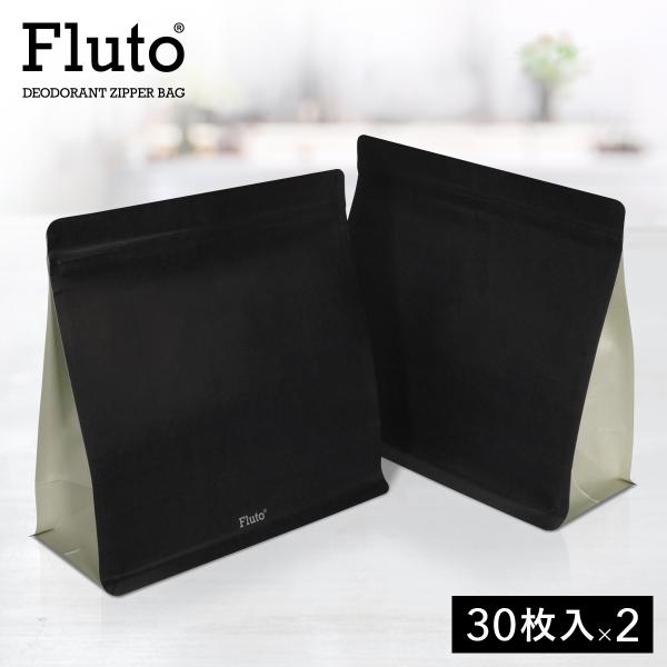 Fluto 強力防臭袋 チャック付き サニタリーボックス 使い捨て 消臭袋 ゴミ袋 エチケット袋 生理用品 生ゴミ オムツ ペット 犬 猫 Lサイズ ブラック 30枚入×2