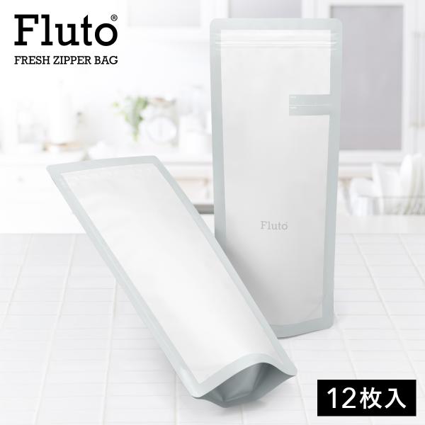 Fluto 食品保存袋 ダブルジッパー付き (パスタ 1kg用)海苔袋  パスタケース キャニスター ストッカー ジップロック アルミ袋 保存容器 白 ホワイト ロング 12枚