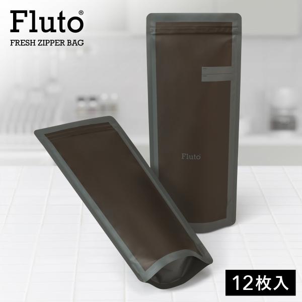 Fluto 食品保存袋 ダブルジッパー付き (パスタ 1kg用)海苔袋  パスタケース キャニスター ストッカー ジップロック アルミ袋 保存容器 ブラック 黒 ロング 12枚