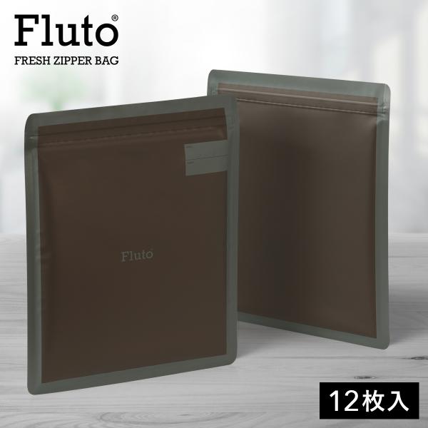 Fluto 食品保存袋 ダブルジッパー付き (食パン  4/6斤用) パン袋 食パン袋 海苔袋 ジップロック アルミ袋 ストッカー 保存容器 黒 ブラック フラット 12枚