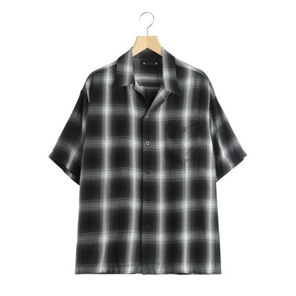 マインデニム minedenim オンブレ　 サイズ2 ブラック✖️グレー　開襟 MINEDENIM（マインデニム） ： Rayon Dobby Plaid S.S Open Collar SH