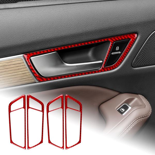 アウディ Q5 2009-2016専用 アクセサリーパーツ リアルカーボンファイバー製 カーインサイドドアハンドルカバー ドアプロテクトシートステッカー 内装