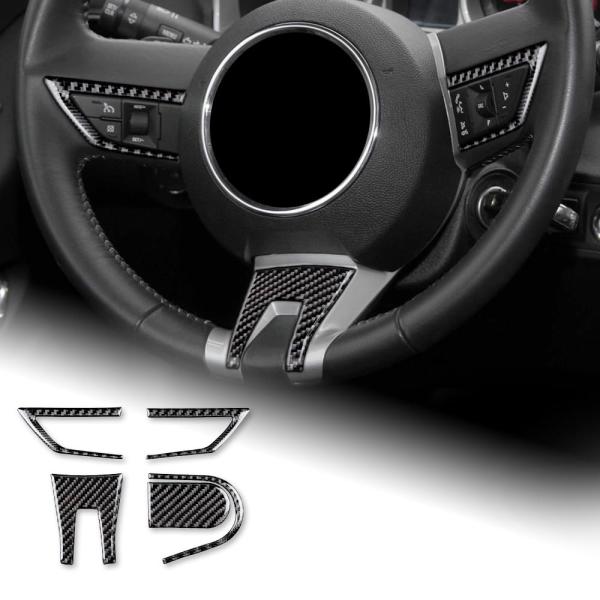 カーボンファイバー 車 ハンドル ボタン ステッカー インテリア トリム デカール シボレー カマロ 2010 2011 アクセサリー (ブラック)