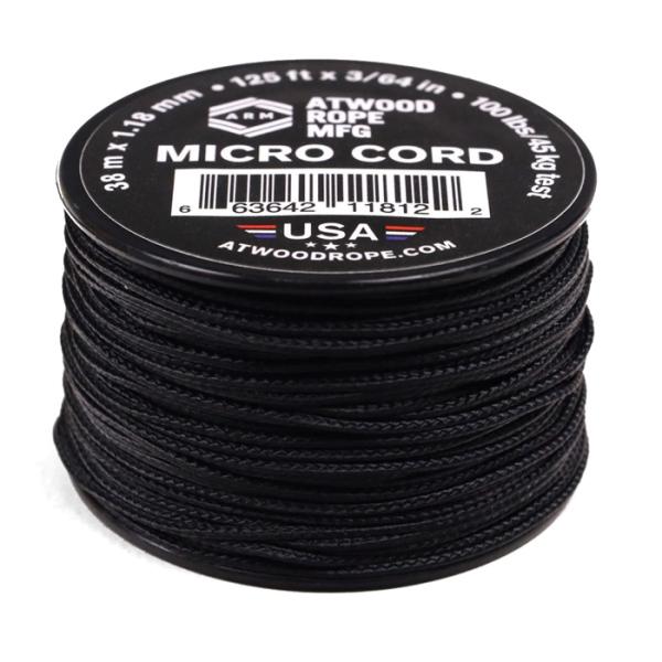 1.18mm マイクロコード アトウッド ロープ ド (ブラック) パラシュートコード パラコード 38M ATWOOD ROPE MFG 耐加重46Kg キャンプなどに